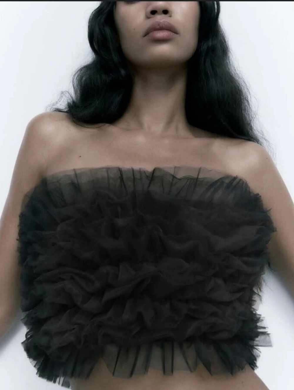 Zara Strapless Black Ruffle Mesh Bust Top - Picture 2 of 2
